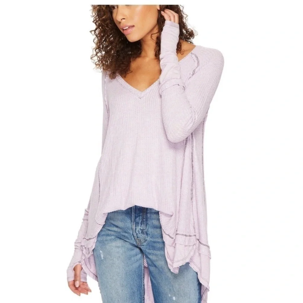 FREE PEOPLE LAGUNA THERMAL WAFFLE & JERSEY TOP WITH THUMBHOLES OVERSIZED